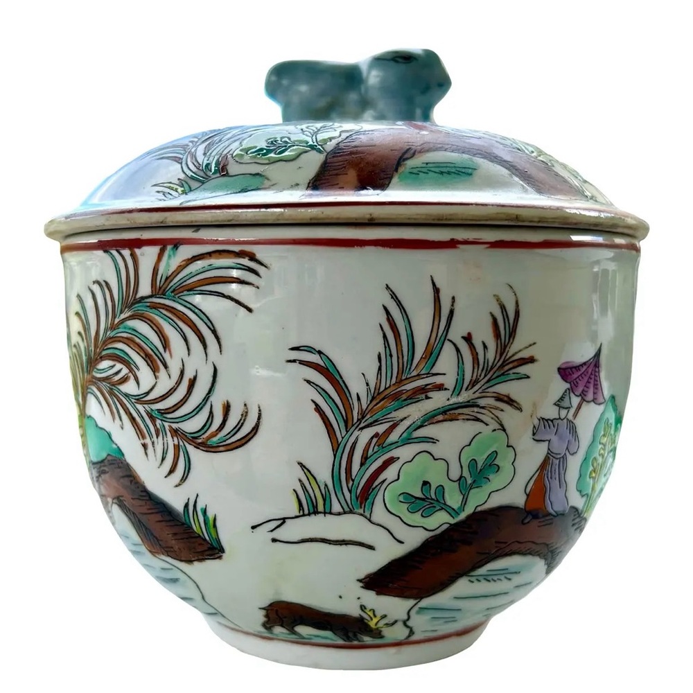 Vintage Chinese Ginger Jar with Foo Dog Handled Lid